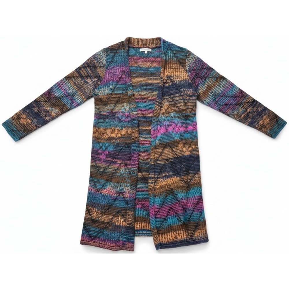 Margaux & Lexi Womens Medium Open Front Sweater Duster Cardigan Multicolor Knit